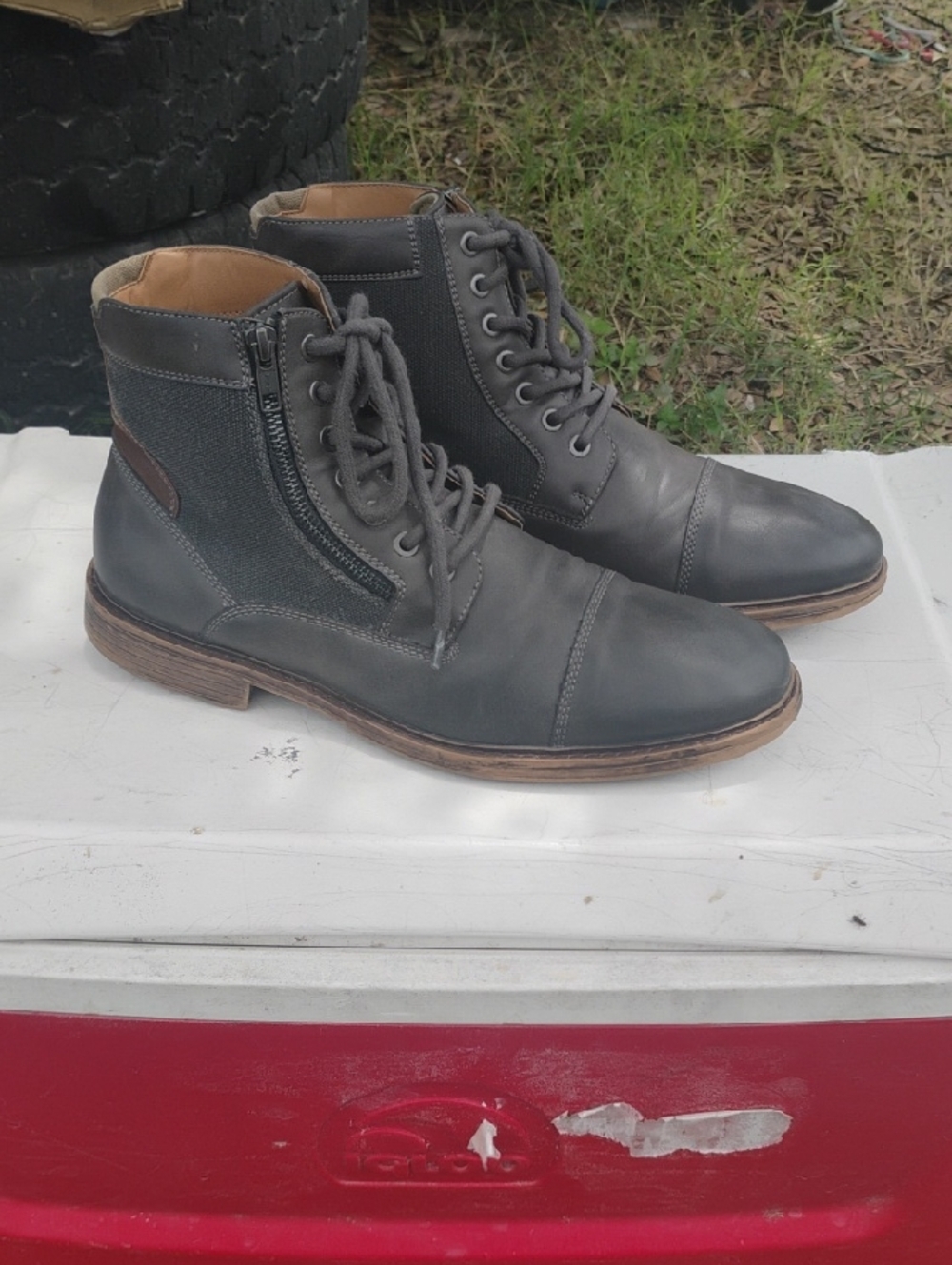Men's Leather Lace-Up Ankle Boots - Gray